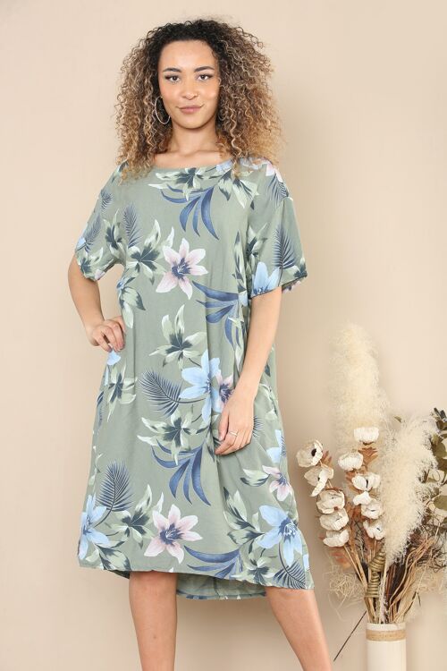 Floral print linen summer dress