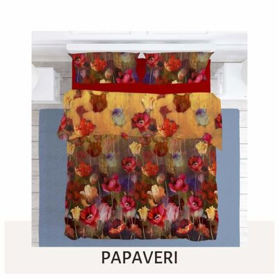 Tagesdecke mit sehr hochwertigem Fotodruck – 100 % feinste Baumwolle, vierblättriges Kleeblatt (PAPAVERS – Doppelbett)