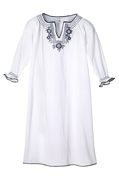 Robe Longue Zoé blanc broderie bordeaux