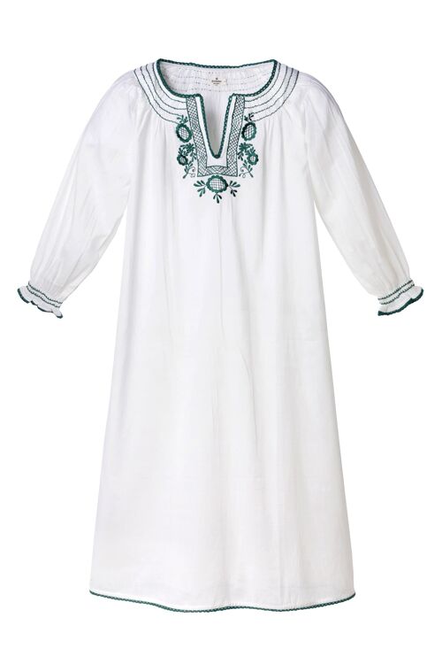 Robe Longue Zoé blanc broderie vert