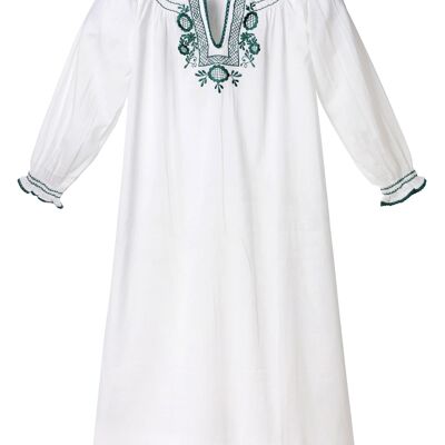 Robe Longue Zoé blanc broderie vert