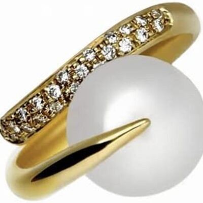 Anillo de oro amarillo 18.k Diamantes y Perla Australiana natural