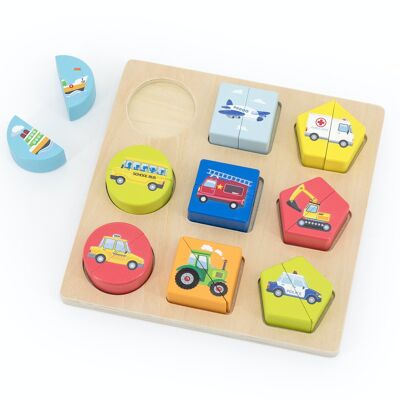 New Classic Toys Puzzle - Holzblöcke Fahrzeuge - 19 teilig