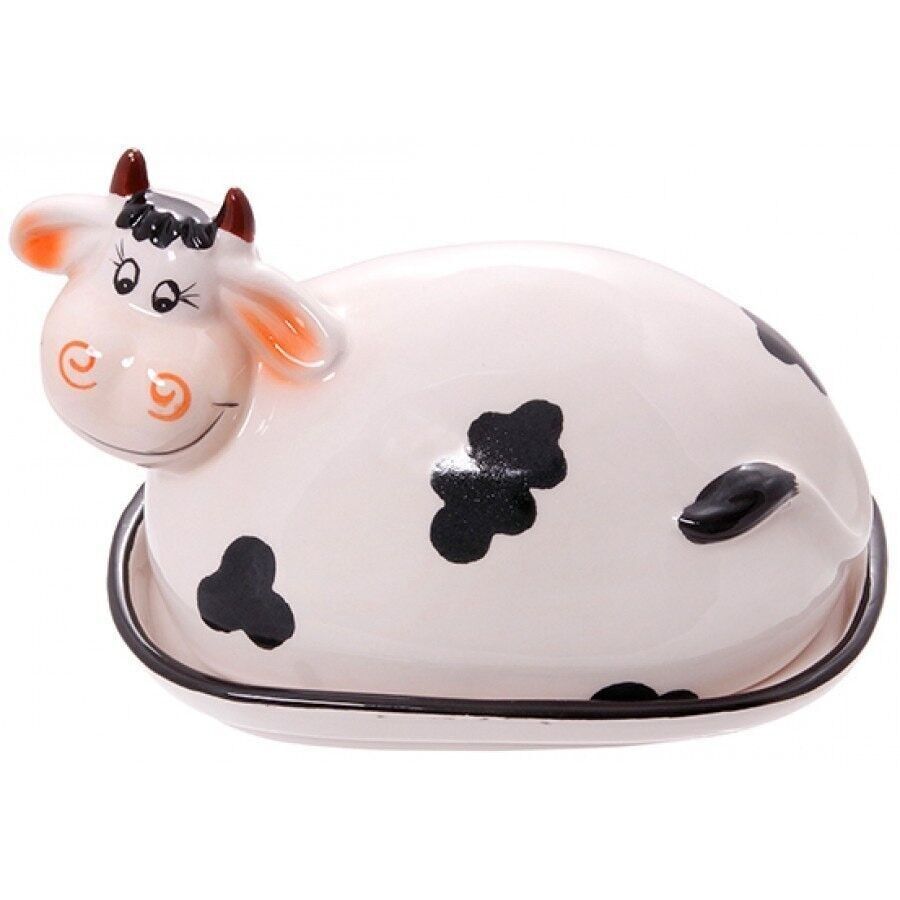 Beurrier en céramique en forme de vache. Dimensions : 21x10x10cm