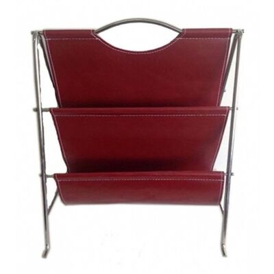 Case for magazine and newspapers in red, double-sided.  Material: leatherette & inox  Dimension: 40x57cm