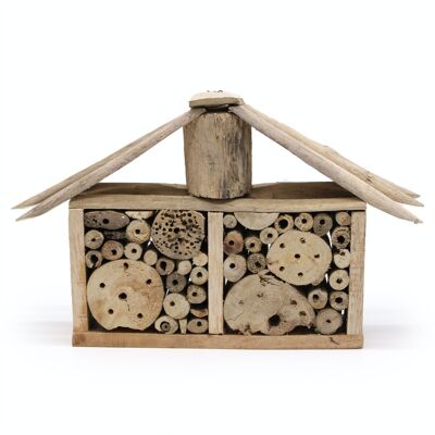 BBBox-09 - Boîte de maison large en bois flotté pour abeilles et insectes - Vendue en 1x unité/s par extérieur