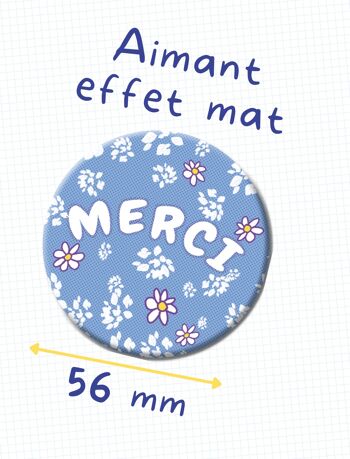 Aimant rond Merci | Version fleurs | Cadeau Fin d'année scolaire 2