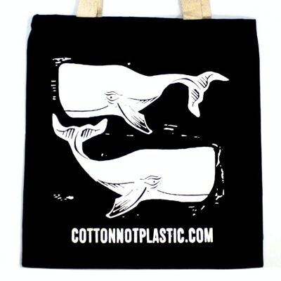 CCOTT-17 - Lrg Black 8oz Cotton Bag 38x42cm - WHALES - WHITE - Sold in 10x unit/s per outer