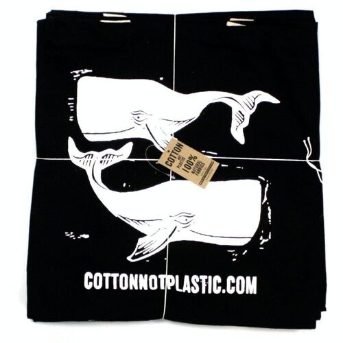 CCOTT-17C - Lrg Black 8oz Cotton Bag 38x42cm - WHALES - WHITE - CARTON - Sold in 120x unit/s per outer