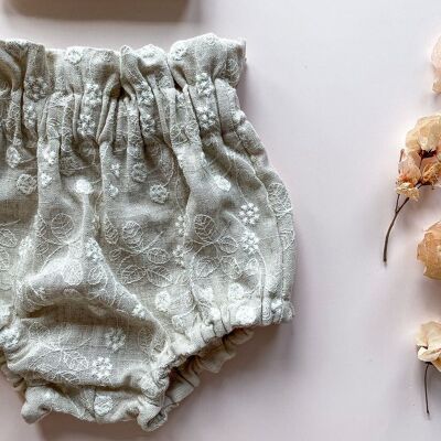 Baby bloomers / embroidered linen flowers