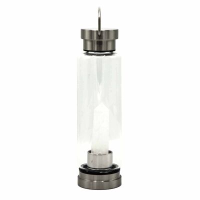 CGWB-01 – Mit Kristallen angereicherte Glaswasserflasche – Reinigender klarer Quarz – Obelisk – Verkauft in 1x Einheit/en pro Packung