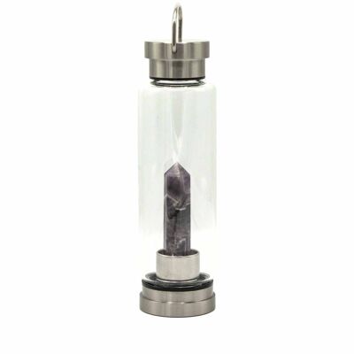 CGWB-02 - Bottiglia d'acqua in vetro infuso di cristallo - Ametista rilassante - Obelisco - Venduto in 1x unità/i per esterno