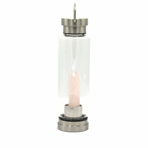 CGWB-03 - Crystal Infused Glass Water Bottle - Rejuvenating Rose Quartz - Obelisk - Sold in 1x unit/s per outer