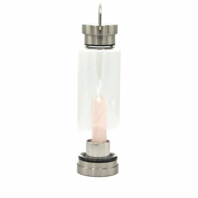 CGWB-03 - Botella de agua de vidrio con infusión de cristal - Cuarzo rosa rejuvenecedor - Obelisco - Se vende en 1 unidad/es por exterior