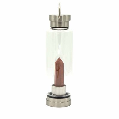 CGWB-04 - Botella de agua de vidrio con infusión de cristal - Jaspe rojo vigorizante - Obelisco - Se vende en 1 unidad/es por exterior