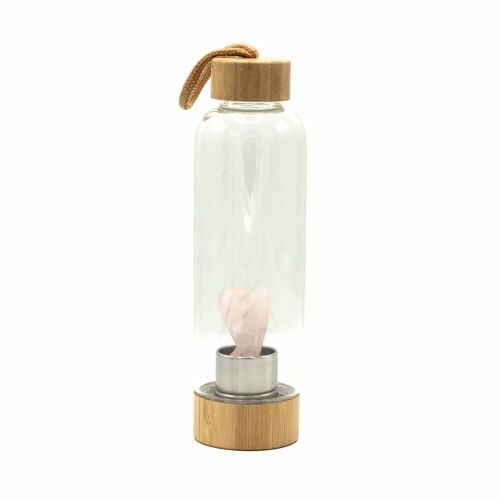 CGWB-08 - Crystal Infused Glass Water Bottle - Rejuvenating Rose Quartz - Angel - Sold in 1x unit/s per outer