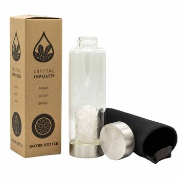 CGWB-11 - Bouteille d'eau en verre infusé de cristal - Quartz clair nettoyant - Chips - Vendu en 1x unité/s par extérieur 3