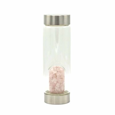 CGWB-13 - Crystal Infused Glass Water Bottle - Rejuvenating Rose Quartz - Chips - Sold in 1x unit/s per outer