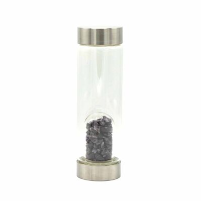 CGWB-12 - Crystal Infused Glass Water Bottle - Relaxing Amethyst - Chips - Sold in 1x unit/s per outer