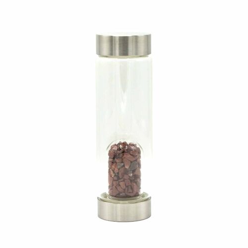 CGWB-14 - Crystal Infused Glass Water Bottle - Invigorating Red Jasper - Chips - Sold in 1x unit/s per outer