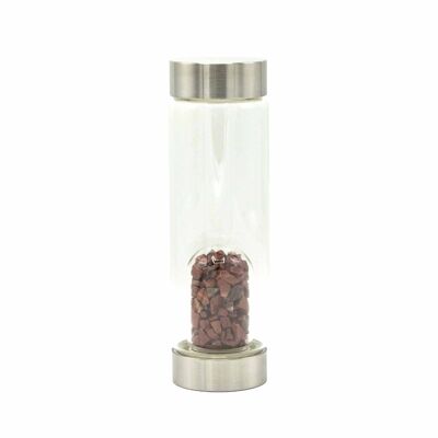 CGWB-14 - Bottiglia d'acqua in vetro infuso di cristallo - Diaspro rosso tonificante - Patatine - Venduto in 1 unità/i per esterno