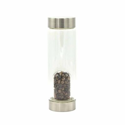 CGWB-15 - Crystal Infused Glass Water Bottle - Determined Tiger's Eye - Chips - Sold in 1x unit/s per outer