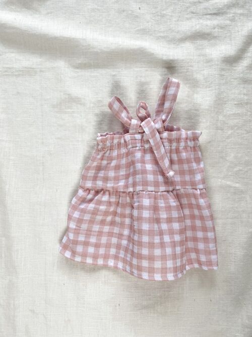 Baby cotton dress / gingham muslin - rose