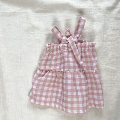 Vestitino in cotone per bebè / mussola a quadretti - rosa
