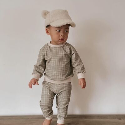 Baby cotton sweater / checkers - olive