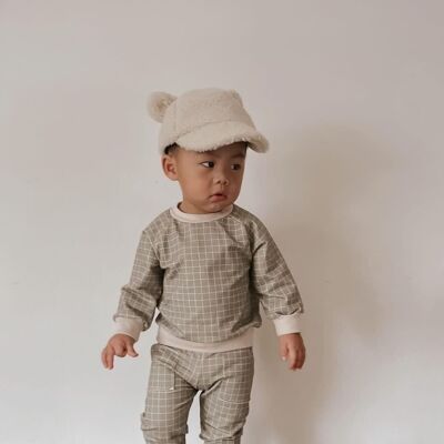 Baby cotton sweater / checkers - olive