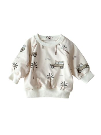 Sweat coton bébé / voitures & palmiers 1