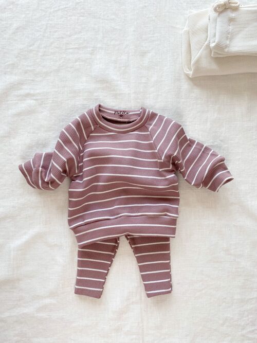 Baby cotton sweatshirt / stripes - old rose