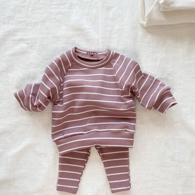 Baby-Baumwoll-Sweatshirt / Streifen - altrosa