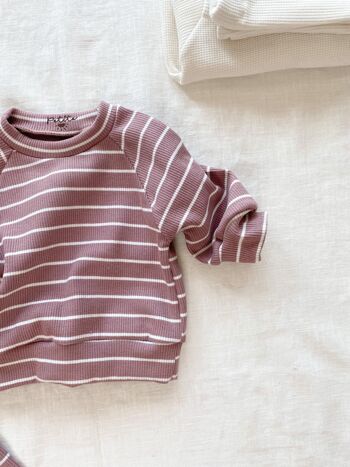 Sweat bébé coton / rayures - vieux rose 2