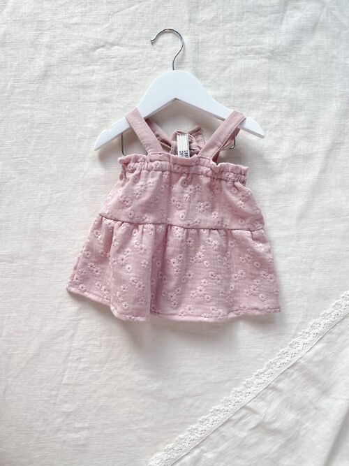 Baby dress / embroidered muslin - blush