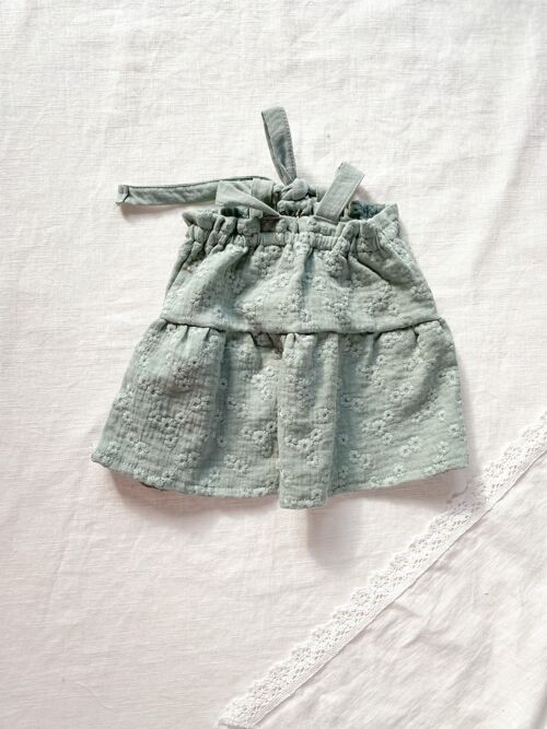 Baby dress / embroidered muslin - olive