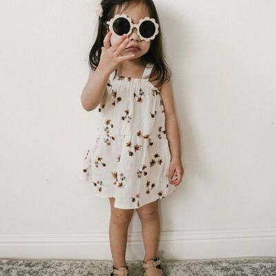 Baby dress / floral muslin - cream