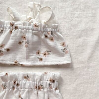 Baby girl top / floral muslin - ivory