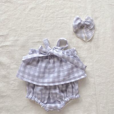 Baby girl top / gingham - grey