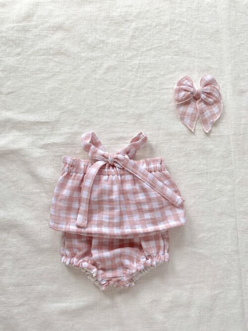 Baby girl top / gingham - pink