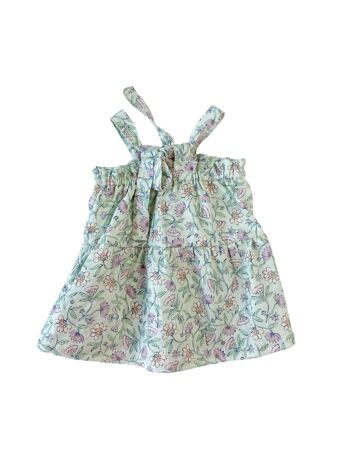 Robe en lin bébé / menthe fleurie 1