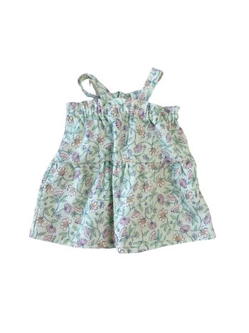 Robe en lin bébé / menthe fleurie 3