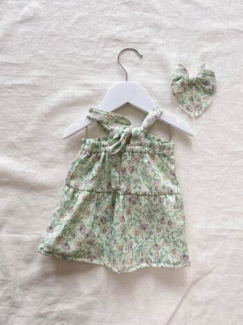 Robe en lin bébé / menthe fleurie 4