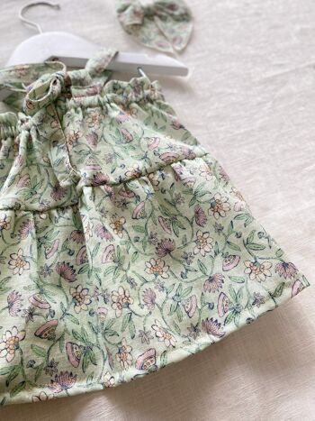 Robe en lin bébé / menthe fleurie 6