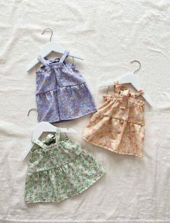 Robe en lin bébé / menthe fleurie 7