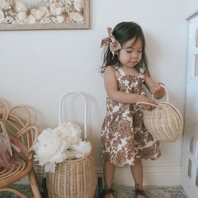 Baby linen dress / floral tan