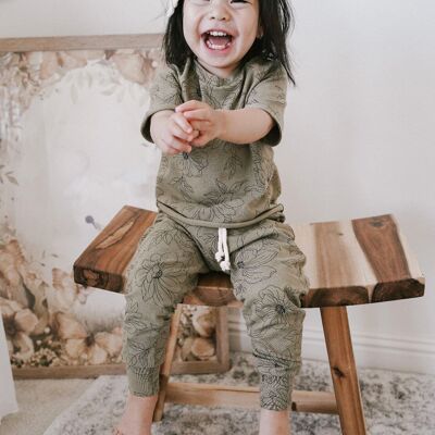 Baby linen pants / tshirt - Olive floral