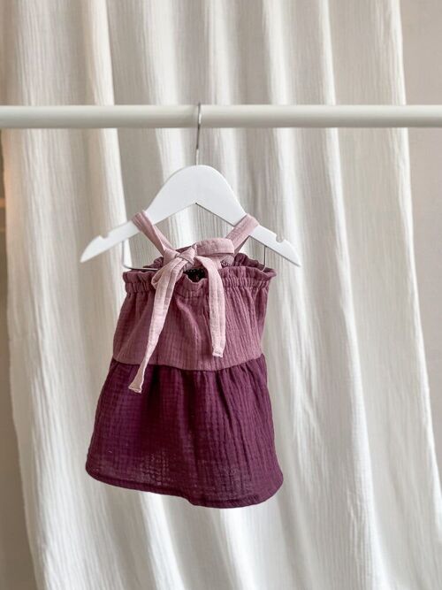 Baby muslin dress / color block lilac