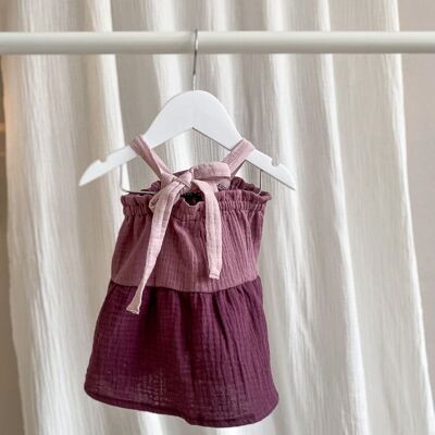 Robe bébé mousseline / color block lilas