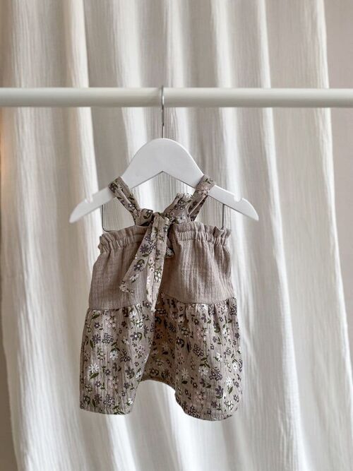 Baby muslin dress / colorful flowers - grey